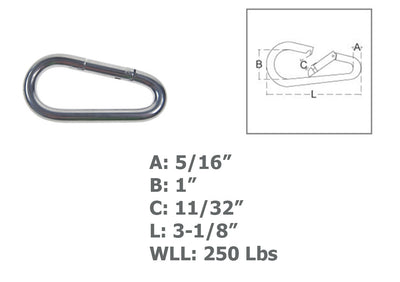 Marine 5/16" Pear Shape Snap Hook Carabiner Connector Stainless Steel T316