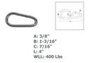 Marine 3/8" Pear Shape Snap Hook Carabiner Connector Stainless Steel T316 4 Pcs