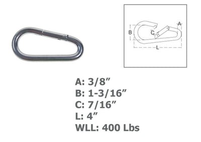 Marine 3/8" Pear Shape Snap Hook Carabiner Connector Stainless Steel T316