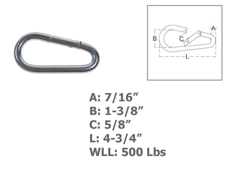 Marine 7/16" Pear Shape Snap Hook Carabiner Connector Stainless Steel T316