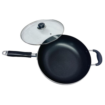 12.5" Nonstick Wok Pan W/ Lid Deep Frying Pan W/ Handle,Skillet,Dishwasher Safe