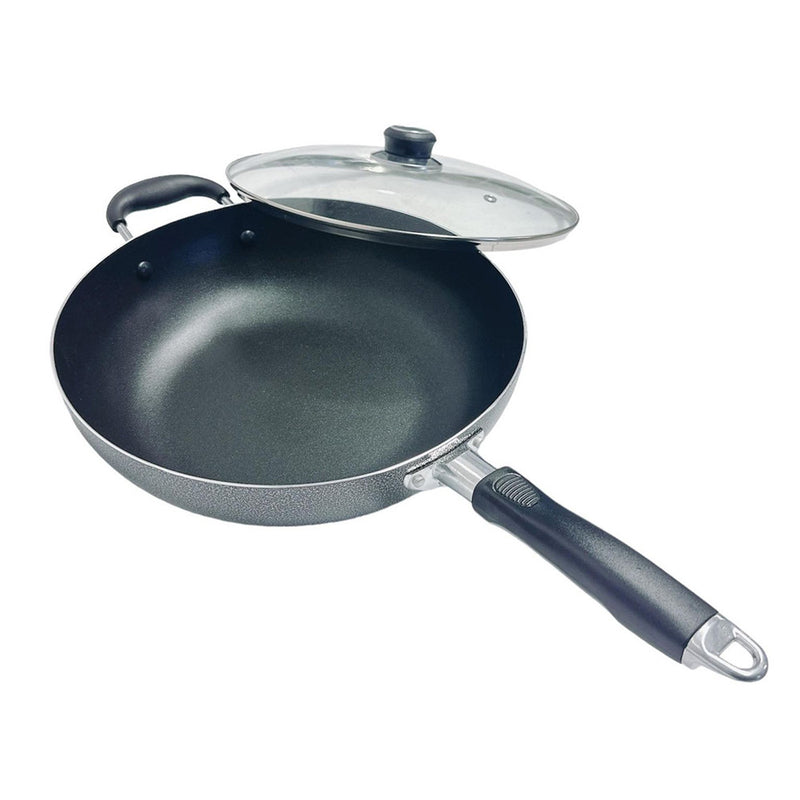 12.5" Nonstick Wok Pan W/ Lid Deep Frying Pan W/ Handle,Skillet,Dishwasher Safe