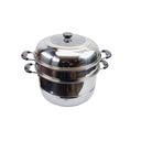 32cm 2 Tier Steamer Pot Stainless Steel w/Glass Lid Food Vegetables Steaming Pot