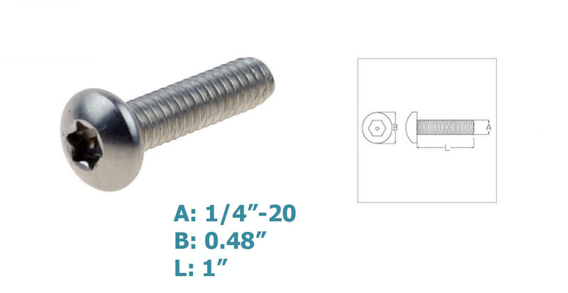 Marine 1/4" Tampered Proof Panhead Screw Fully Threaded Stainless Steel 4 Pcs