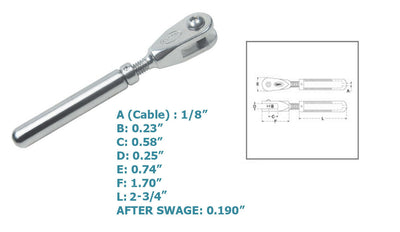 Marine 1/8" Cable Streamline Adjustable Jaw Cable Rail 316 Stainless Steel 4 Pcs