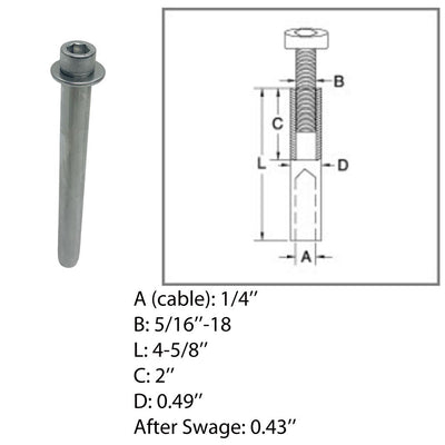Marine Boat 1/4" Adjustable Swage Stud Cable Railing Wire T316 Stainless Steel