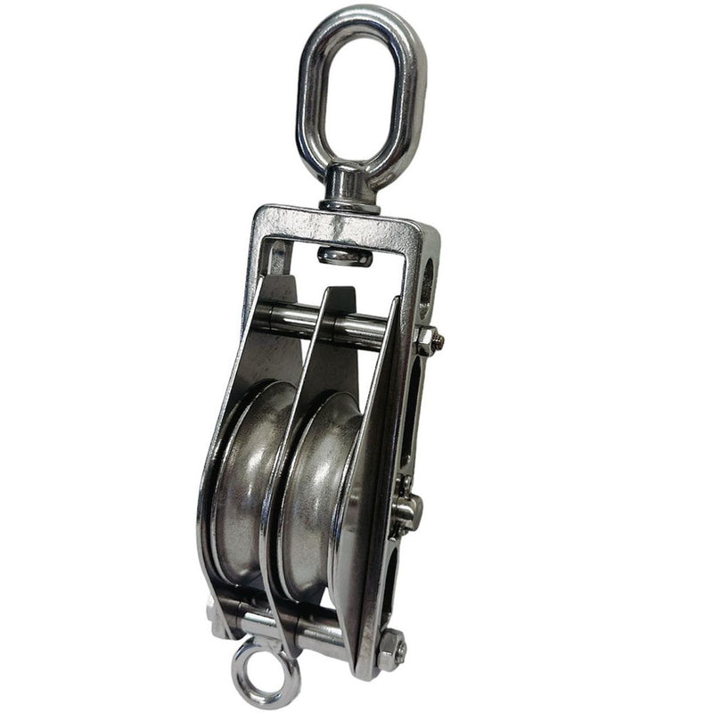 Double Sheave Swivel Eye Block 3/16" Cable Wire Rope 1450 Lb WLL Stainless Steel