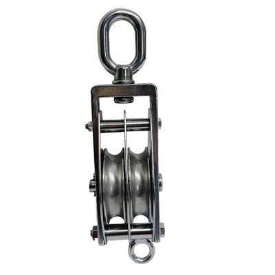 Double Sheave Swivel Eye Block 3/16" Cable Wire Rope 1450 Lb WLL Stainless Steel