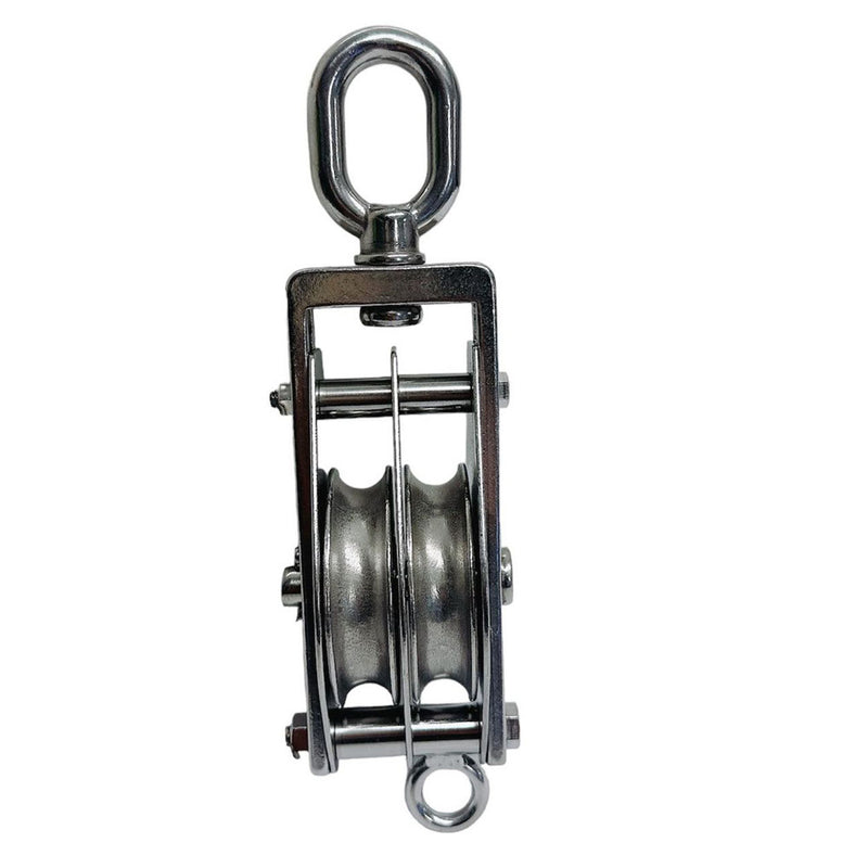 Double Sheave Swivel Eye Block 3/16" Cable Wire Rope 1450 Lb WLL Stainless Steel