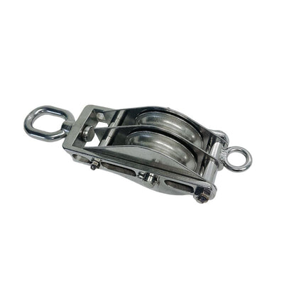 Double Sheave Swivel Eye Block 3/16" Cable Wire Rope 1450 Lb WLL Stainless Steel