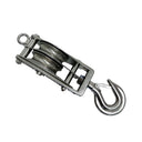 T304 Stainless Steel 3" Double Sheave Swivel Hook Block For 3/16" Cable Wire Rope 1,450 Lbs WLL