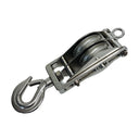 T304 Stainless Steel 3" Double Sheave Swivel Hook Block For 3/16" Cable Wire Rope 1,450 Lbs WLL