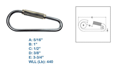 5/16" Carabiner Quick Link Spring Loaded Lock, 440 Lbs WLL, T304 Stainless Steel
