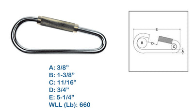 3/8" Carabiner Quick Link Spring Loaded Lock,660 Lbs WLL, Stainless Steel 4 Pcs