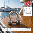 T316 Stainless Steel Bolt Pin Anchor Shackle, Drop Forged Marine Grade Shackle for Chain, Rigging, Lifting, and Boat Hardware