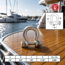 T316 Stainless Steel Bolt Pin Anchor Shackle, Drop Forged Marine Grade Shackle for Chain, Rigging, Lifting, and Boat Hardware