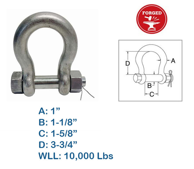 Bolt Pin Anchor Shackle, T316 Stainless Steel, Drop Forged