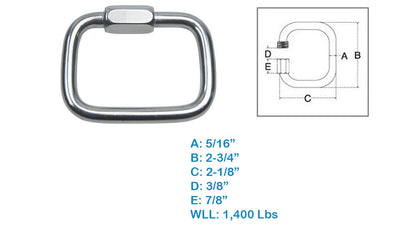 Stainless Steel T316 Square Quick Link 5/16" 1,400 Lbs WLL Marine Grade 4 Pcs