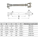 T316 Stainless Steel Closed Body Turnbuckle Jaw Jaw