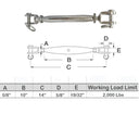 T316 Stainless Steel Closed Body Turnbuckle Jaw Jaw
