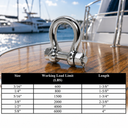 Marine Grade T316 Stainless Steel Bow Shackle Anchor Shackle with Cotter Pin Lock for Boat, Dock, and Rigging - PACK 5