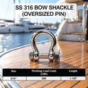 Marine Grade T316 Stainless Steel Bow Shackle Anchor Shackle with Cotter Pin Lock for Boat, Dock, and Rigging - PACK 5