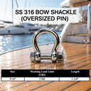 Marine Grade T316 Stainless Steel Bow Shackle Anchor Shackle with Cotter Pin Lock for Boat, Dock, and Rigging - PACK 5