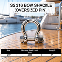 Marine Grade T316 Stainless Steel Bow Shackle Anchor Shackle with Cotter Pin Lock for Boat, Dock, and Rigging - PACK 5