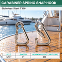 5 Pc T316 Stainless Steel Marine Carabiner Spring Snap Hook with Eyelet Screw Nut for Boat, Rigging, Rope, and Cable