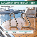 5 Pc T316 Stainless Steel Marine Carabiner Spring Snap Hook with Eyelet Screw Nut for Boat, Rigging, Rope, and Cable