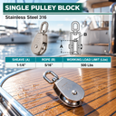 T316 Stainless Steel Single Sheave Swivel Eye Pulley, Marine Hoist Block for Rope, Cable, Boat, Dock, and Rigging - PACK 5