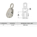 T316 Stainless Steel Single Sheave Swivel Eye Pulley, Marine Hoist Block for Rope, Cable, Boat, Dock, and Rigging - PACK 5