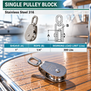 T316 Stainless Steel Single Sheave Swivel Eye Pulley, Marine Hoist Block for Rope, Cable, Boat, Dock, and Rigging - PACK 5