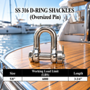 Marine Grade T316 Stainless Steel Bolt Pin Chain Shackle 5 Pack, Heavy Duty Anchor Shackle for Boat, Rigging, Sailing, and Outdoor Hardware