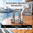 Marine Grade T316 Stainless Steel Bolt Pin Chain Shackle 5 Pack, Heavy Duty Anchor Shackle for Boat, Rigging, Sailing, and Outdoor Hardware