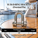 Marine Grade T316 Stainless Steel Bolt Pin Chain Shackle 5 Pack, Heavy Duty Anchor Shackle for Boat, Rigging, Sailing, and Outdoor Hardware