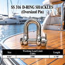 Marine Grade T316 Stainless Steel Bolt Pin Chain Shackle 5 Pack, Heavy Duty Anchor Shackle for Boat, Rigging, Sailing, and Outdoor Hardware