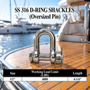 Marine Grade T316 Stainless Steel Bolt Pin Chain Shackle 5 Pack, Heavy Duty Anchor Shackle for Boat, Rigging, Sailing, and Outdoor Hardware
