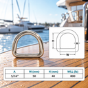 T316 Stainless Steel 5/16" Welded D Ring, Marine Boat Rigging Ring for Lifting, Tie Down, and Outdoor Use - PACK 5