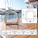 T316 Stainless Steel 5/16" Welded D Ring, Marine Boat Rigging Ring for Lifting, Tie Down, and Outdoor Use - PACK 5