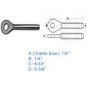 5 PC Swage Eye Terminal End For Cable Wire Rope Solid Stainless Steel 316 Grade