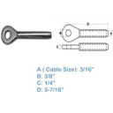 5 PC Swage Eye Terminal End For Cable Wire Rope Solid Stainless Steel 316 Grade