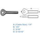 5 PC Swage Eye Terminal End For Cable Wire Rope Solid Stainless Steel 316 Grade
