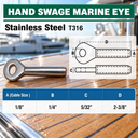 T316 Stainless Steel Swage Eye Terminal Ends, Cable Wire Rope Fittings for Marine, Railing, and Rigging Use - PACK 5