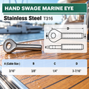 T316 Stainless Steel Swage Eye Terminal Ends, Cable Wire Rope Fittings for Marine, Railing, and Rigging Use - PACK 5