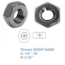 20 Pcs 1/4" -20 Stainless Steel 316 Hex Nut UNC Type Right HAND, LEFT HAND
