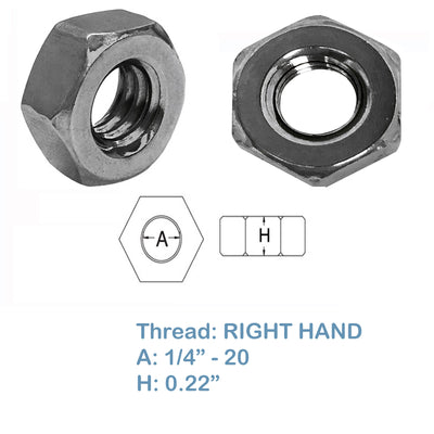 20 Pcs 1/4" -20 Stainless Steel 316 Hex Nut UNC Type Right HAND, LEFT HAND