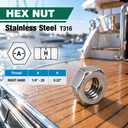 20 Pcs 1/4" -20 Stainless Steel 316 Hex Nut UNC Type Right HAND, LEFT HAND