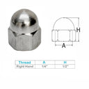 10 PC 1/4" Stainless Steel 316 Cap Acorn Nut Hex RIGHT HAND, LEFT HAND UNC Marine Rigging