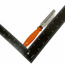 Simple hand scraper with bright orange handle and riveted metal blade